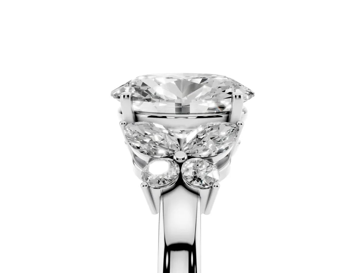 Oval Cut Cut Solitaire Floral Diamond Ring with Four-Prong Setting Platinum