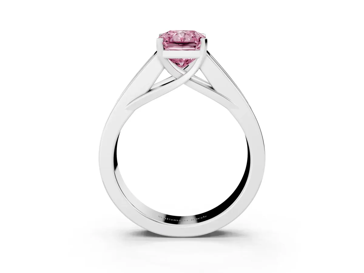 Fancy Pink Radiant Cut Cut Channel Set Solitaire Ring with Four-Prong Setting Platinum