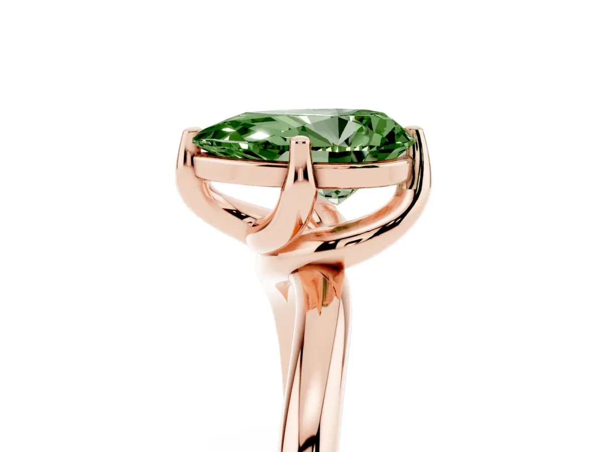 Fancy Green Pear Cut Diamond Solitaire Engagement Ring with Four-Prong Setting and Classic Band Rose gold