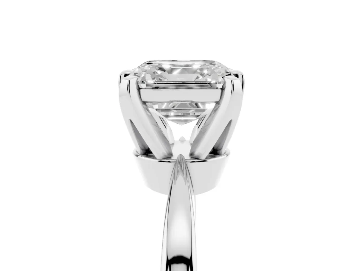Asscher Cut Solitaire Engagement Ring with Six-Prong Setting and Tapered Band Platinum