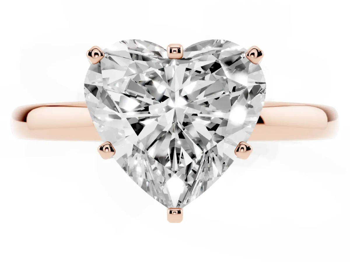 Heart Cut Solitaire Diamond Ring with Six-Prong Setting on a Classic Band Rose gold