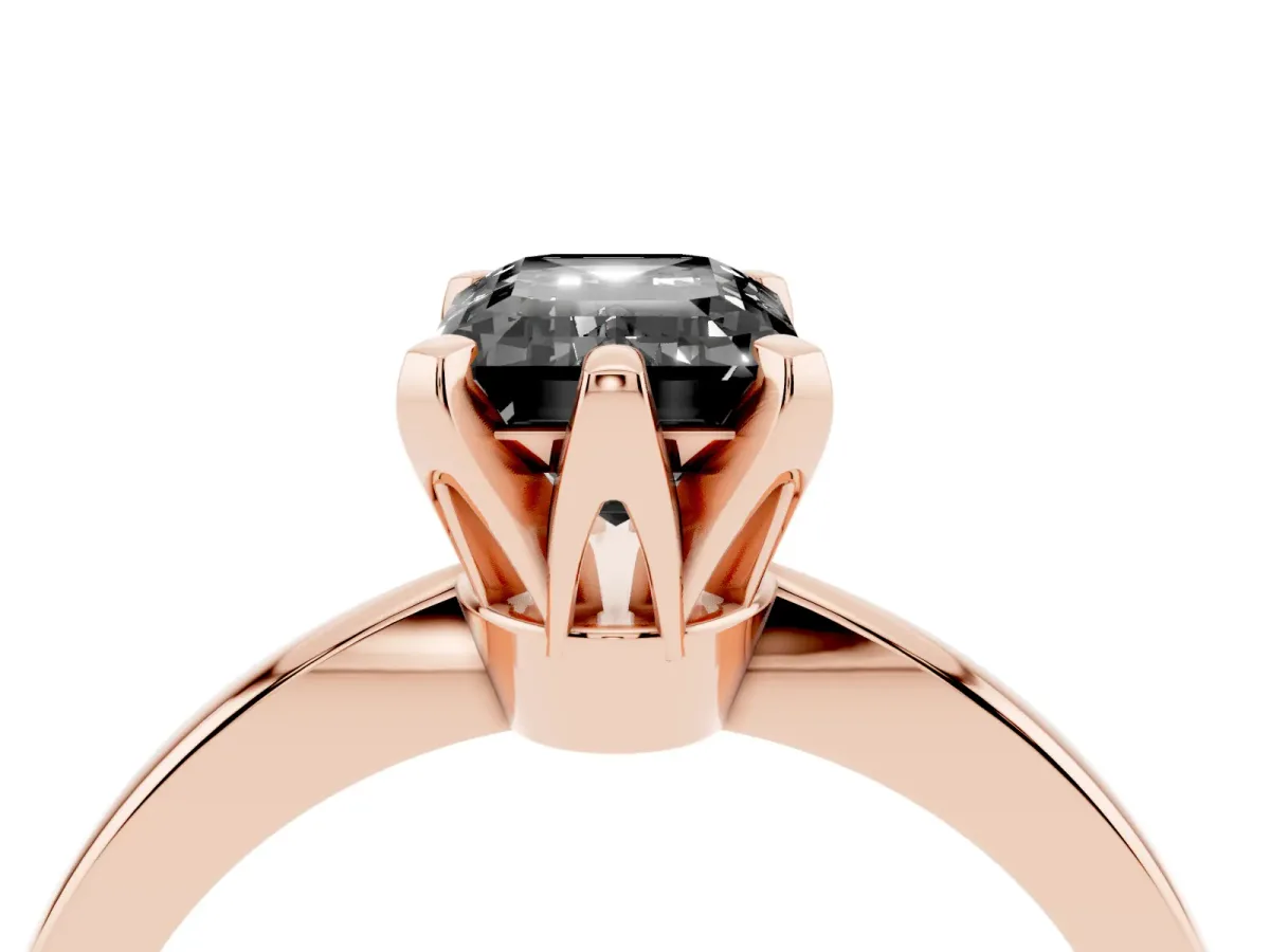 Fancy Black Emerald Cut Solitaire Engagement Ring with Six-Prong Setting and Tapered Band Rose gold
