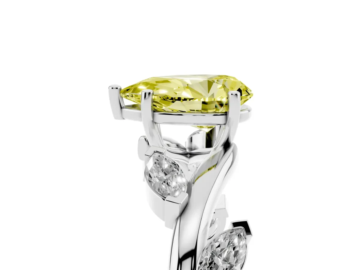 Fancy Yellow Pear Cut Solitaire Twisted Band Marquise Accent Prong Setting Ring Platinum