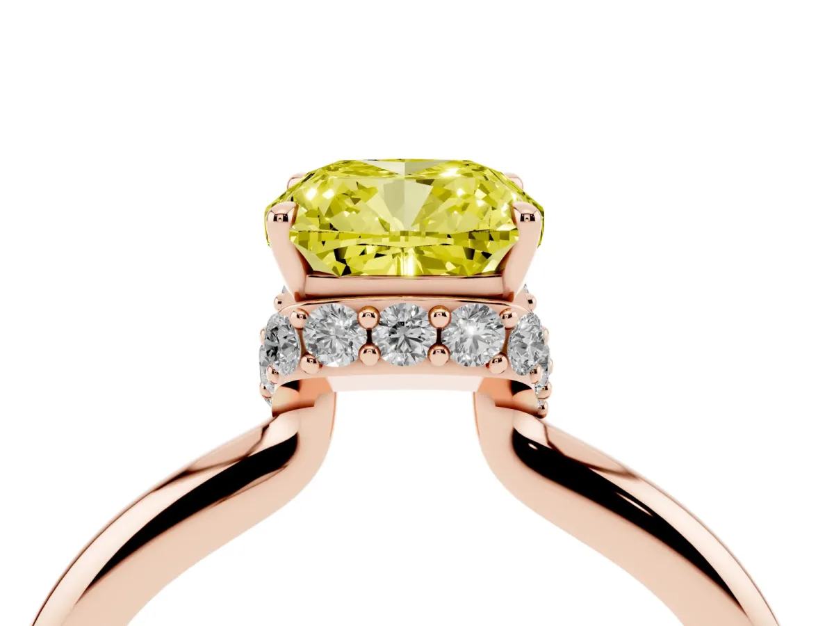 Fancy Yellow Cushion Cut Brilliant Solitaire Engagement Ring with Six-Prong Setting and Classic Band Rose gold