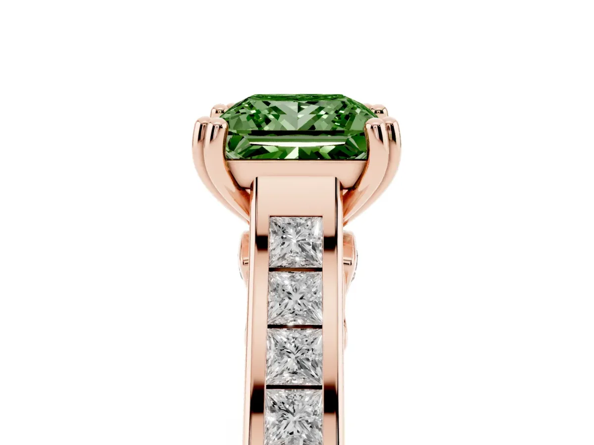 Fancy Green Princess Cut Cut Channel Set Solitaire Engagement Ring with Prong Setting Rose gold