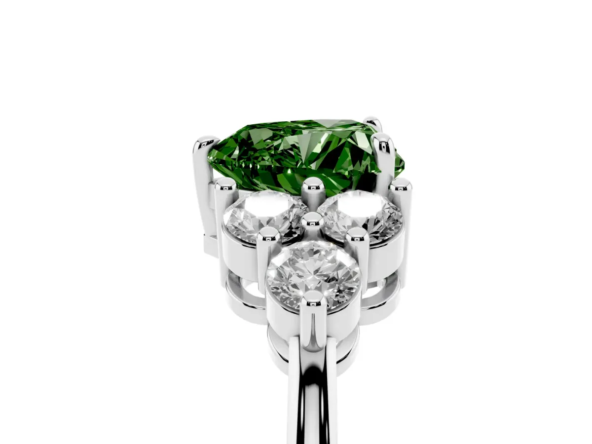Fancy Green Heart Cut Brilliant Diamond Cluster Accent Solitaire Ring with Prong Setting Silver