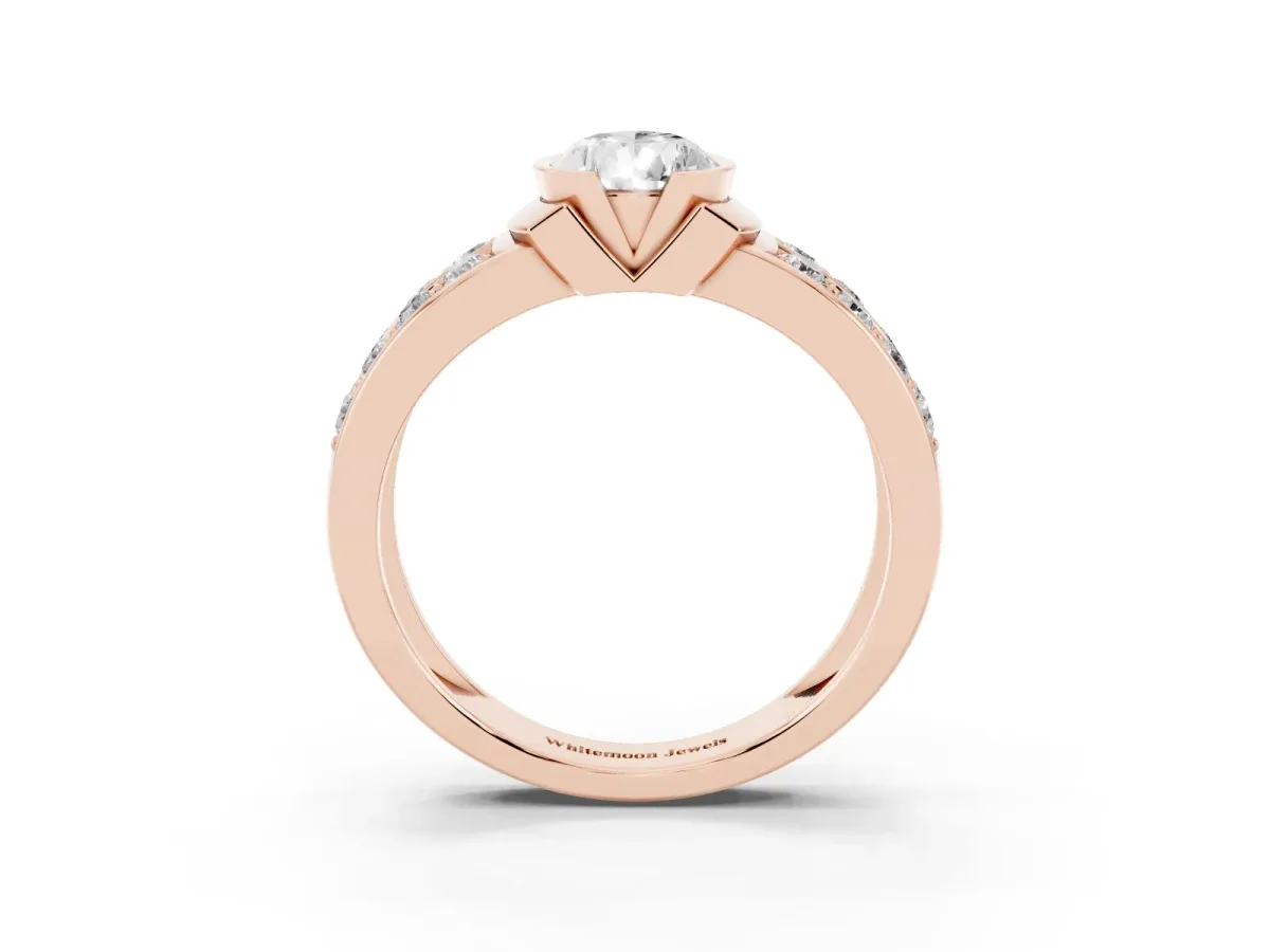 Pear Cut Brilliant Diamond Channel Set Wide Band Ring with Bezel Setting Rose gold