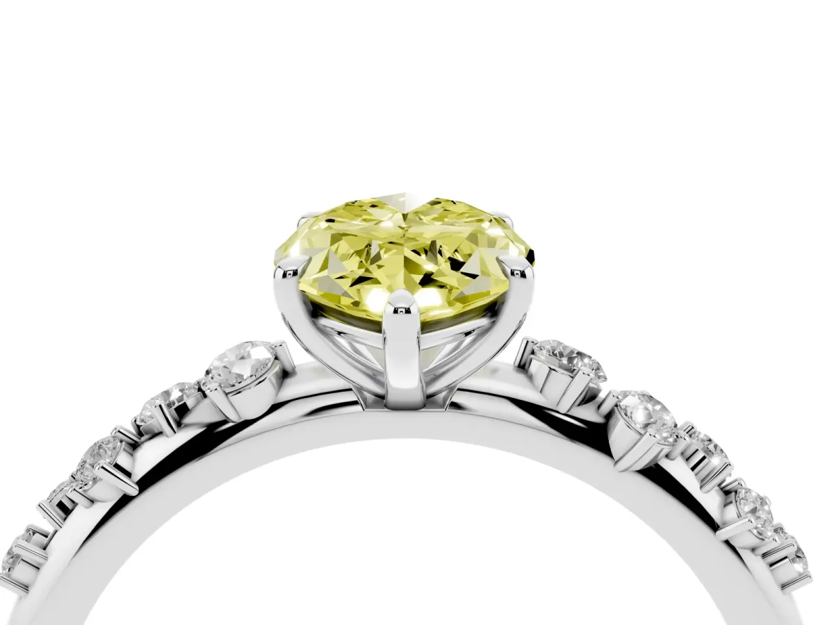 Fancy Yellow Marquise Cut Diamond Cluster Prong-Set Solitaire Ring Silver