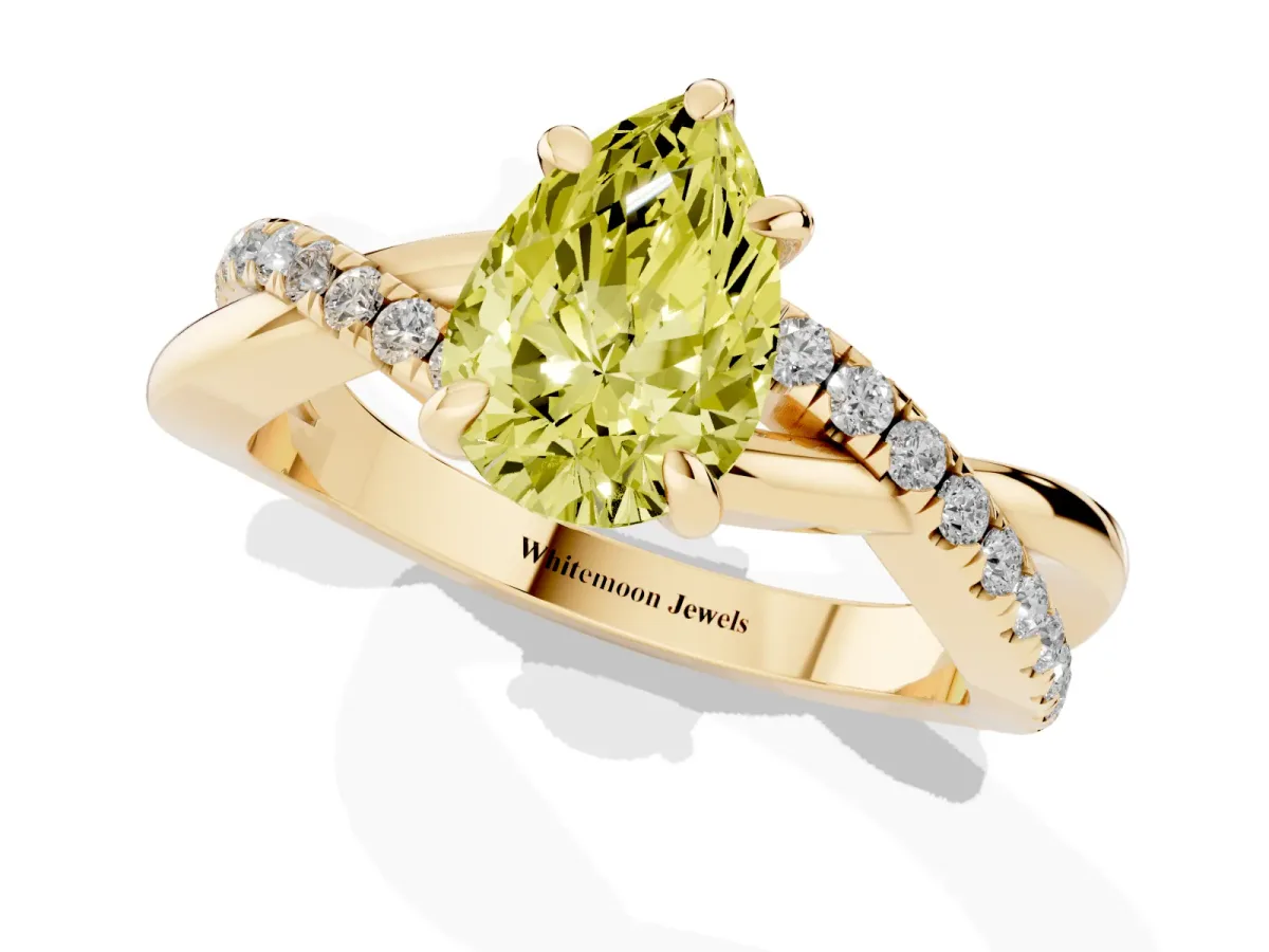 Fancy Yellow Pear Cut Cut Diamond Twist Band Solitaire with Prong Setting Yellow gold