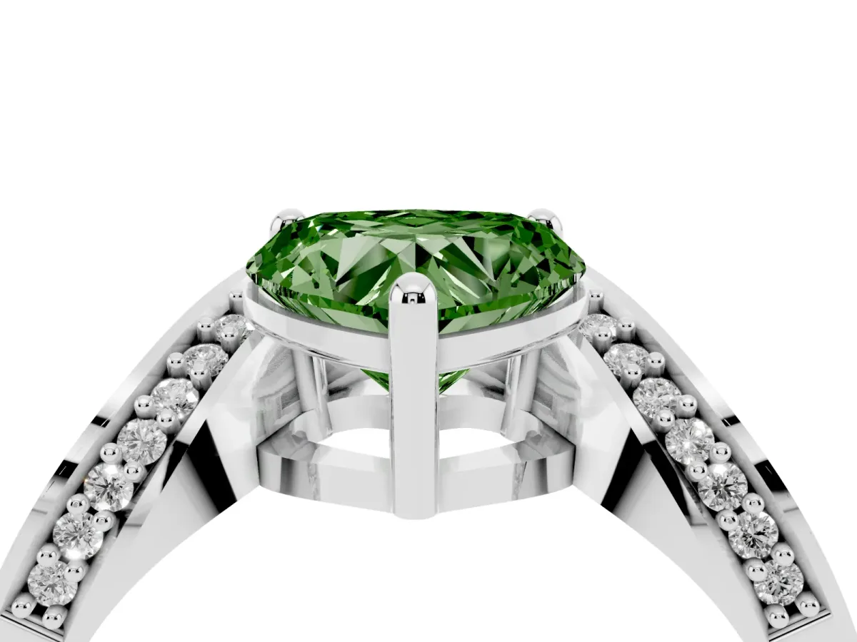 Fancy Green Heart Cut Solitaire Diamond Engagement Ring with Pave Band and Four-Prong Setting Platinum
