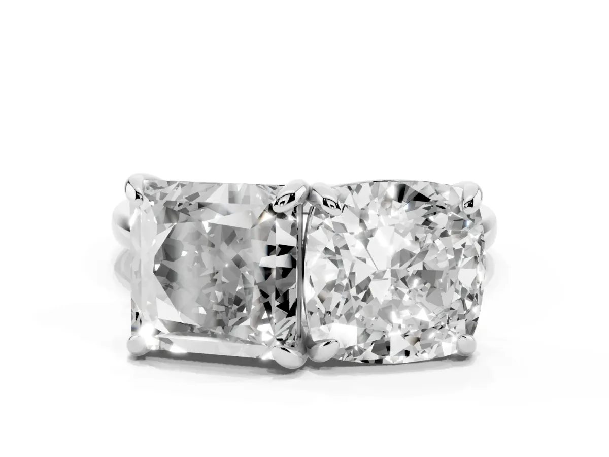 Cushion and Princess Toi Moi Ring with Prong Setting and Plain Band Silver