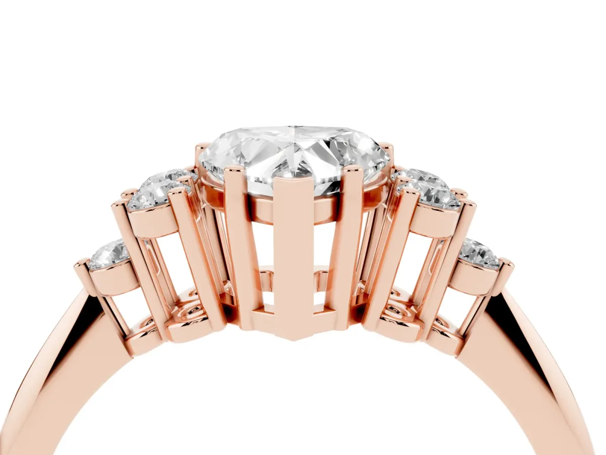 Heart Cut Cut Diamond Cluster Ring with Solitaire Band and Four-Prong Setting Rose gold