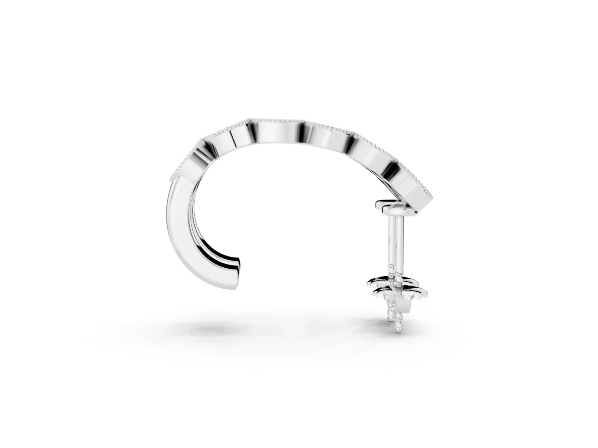 Milgrain Cushion and Marquise Diamond Hoop Earrings Silver