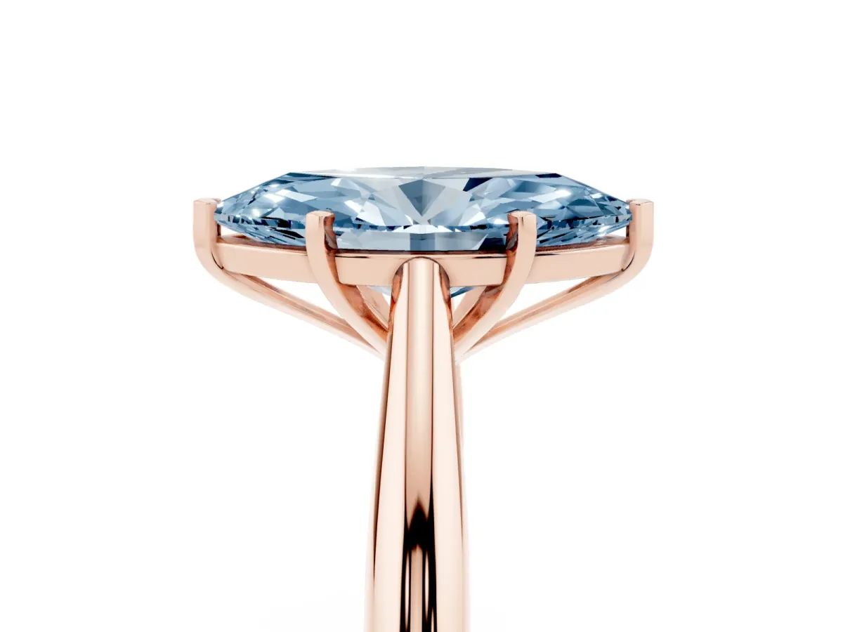 Fancy Blue Marquise Cut Diamond Solitaire Engagement Ring with Cathedral Setting and Four-Prong Mount Rose gold