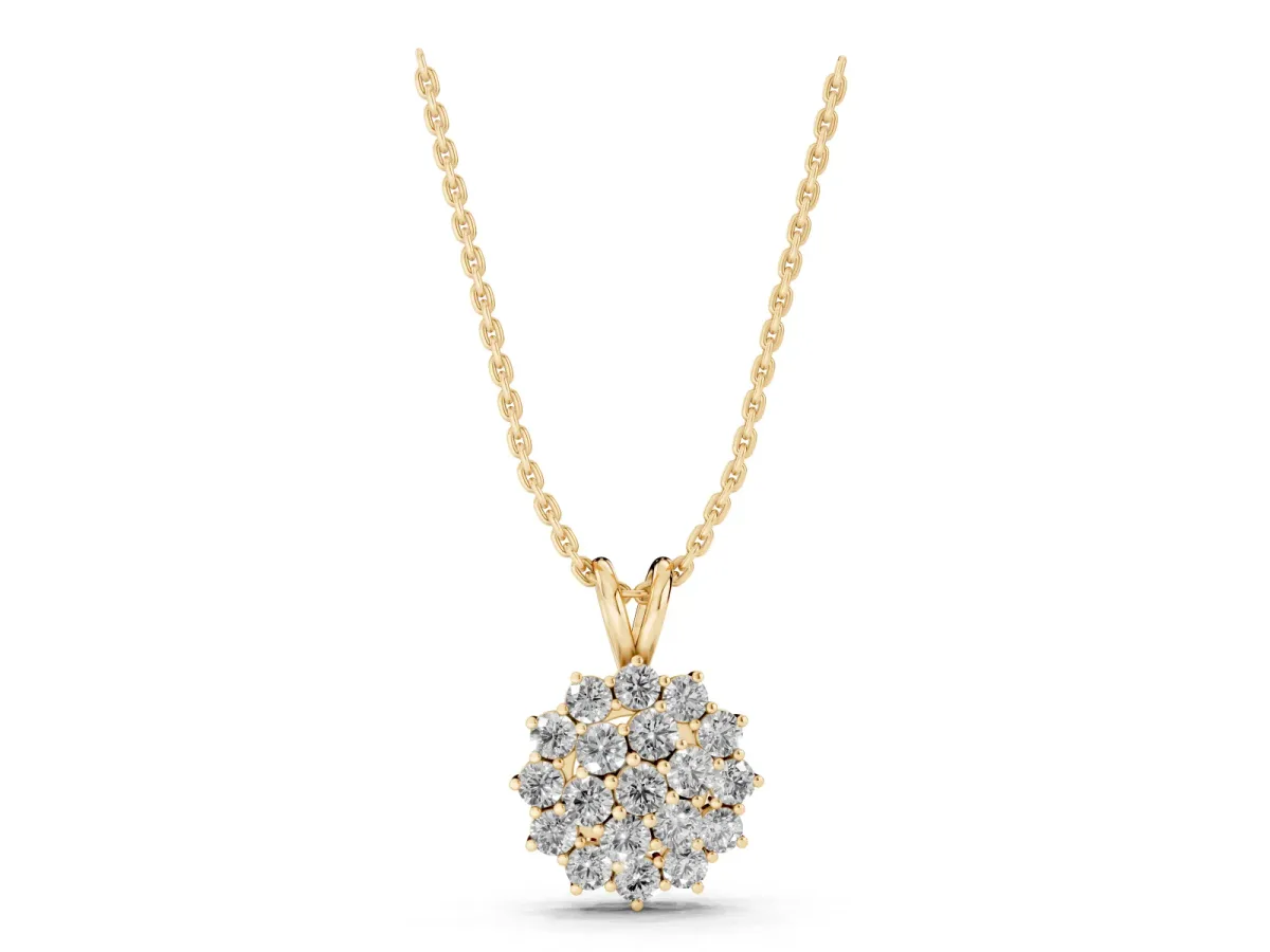 Cluster Round Diamond Prong-Set Pendant Yellow gold