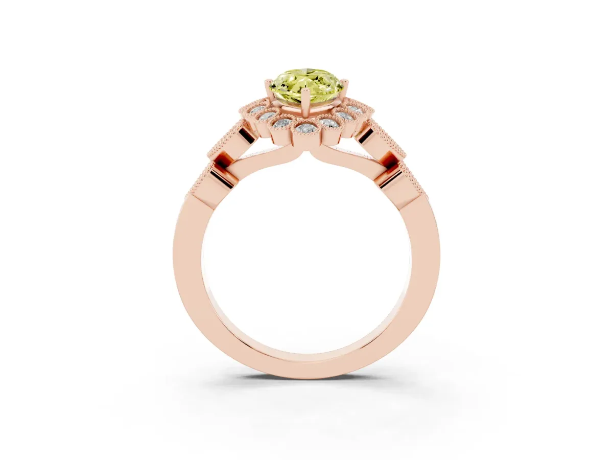 Fancy Yellow Marquise Cut Brilliant Milgrain Pave Heart Band Solitaire Ring Rose gold