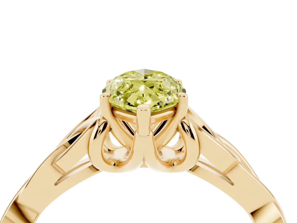 Fancy Yellow Marquise Cut Diamond Solitaire Engagement Ring with Celtic Knot Band and Four-Prong Setting Yellow gold