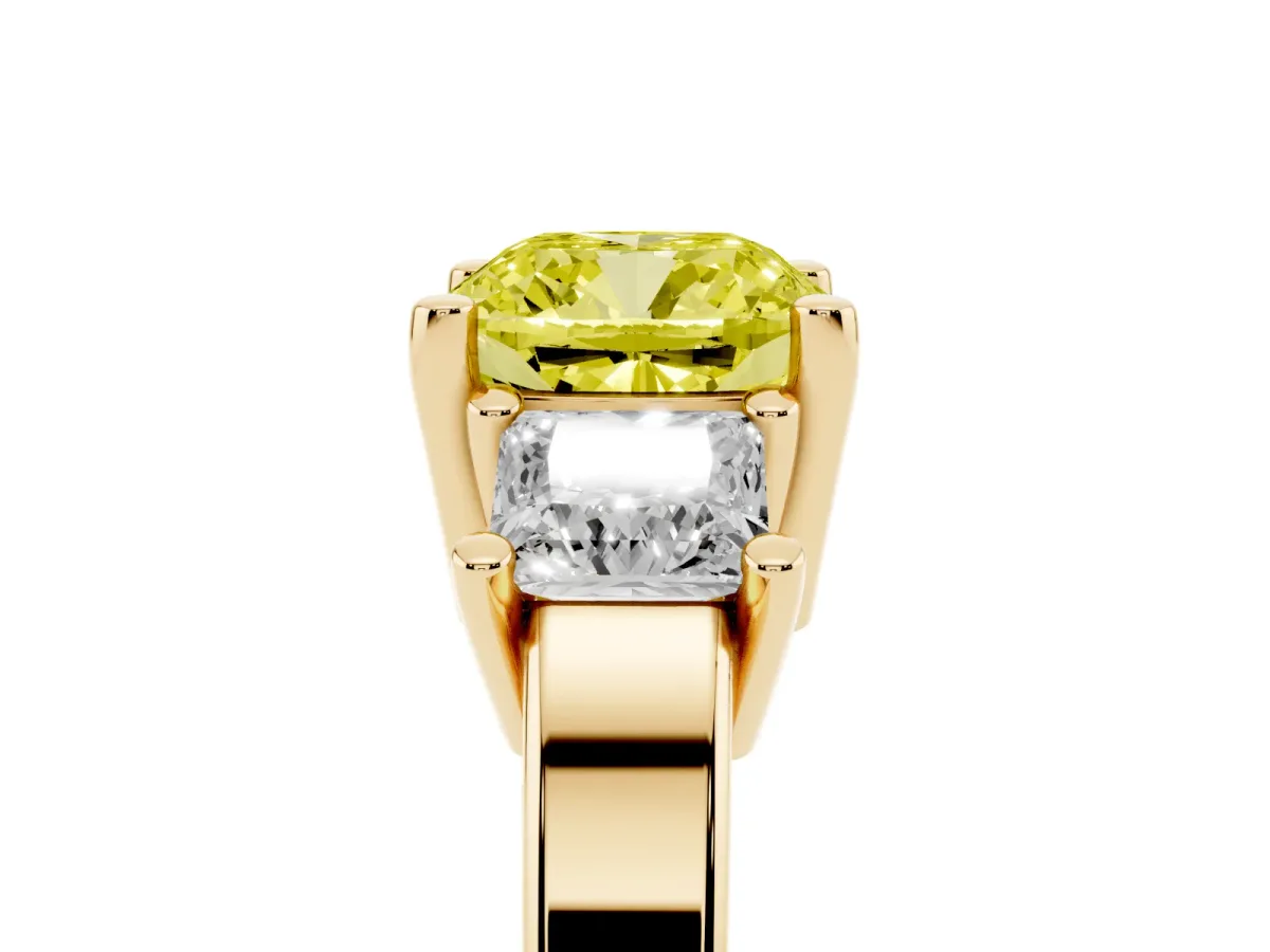 Fancy Yellow Three-Stone Cushion Cut Cut Solitaire Ring with Prong Setting Yellow gold