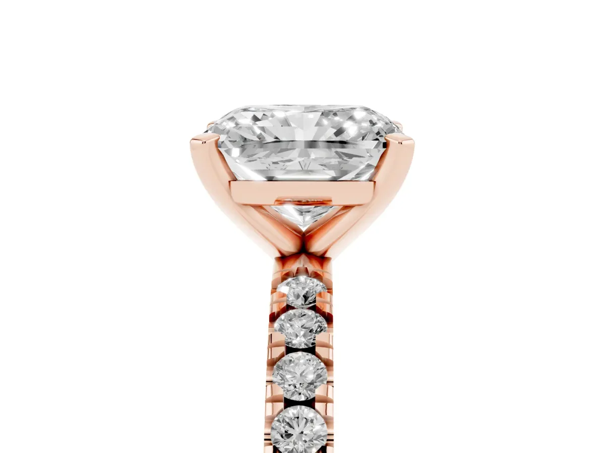 Radiant Cut Diamond Pavé Band Solitaire with Four-Prong Setting Rose gold