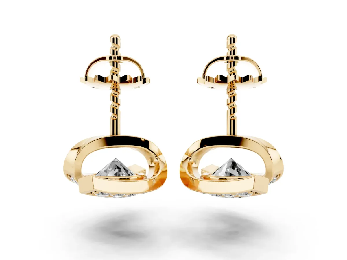 Round Diamond Curve Wave Stud Earrings Yellow gold
