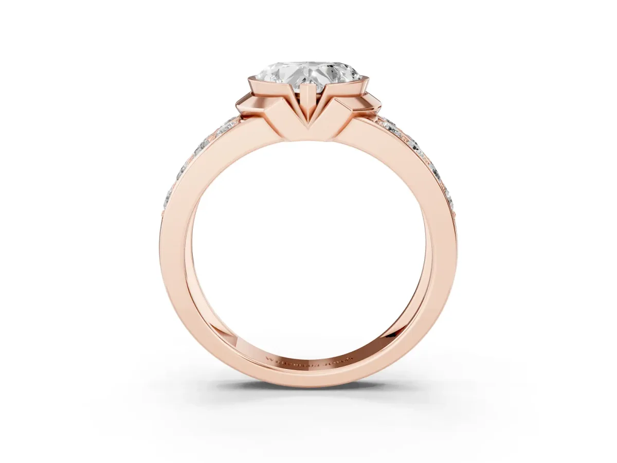 Heart Cut Brilliant Diamond Channel Set Wide Band Ring with Bezel Setting Rose gold
