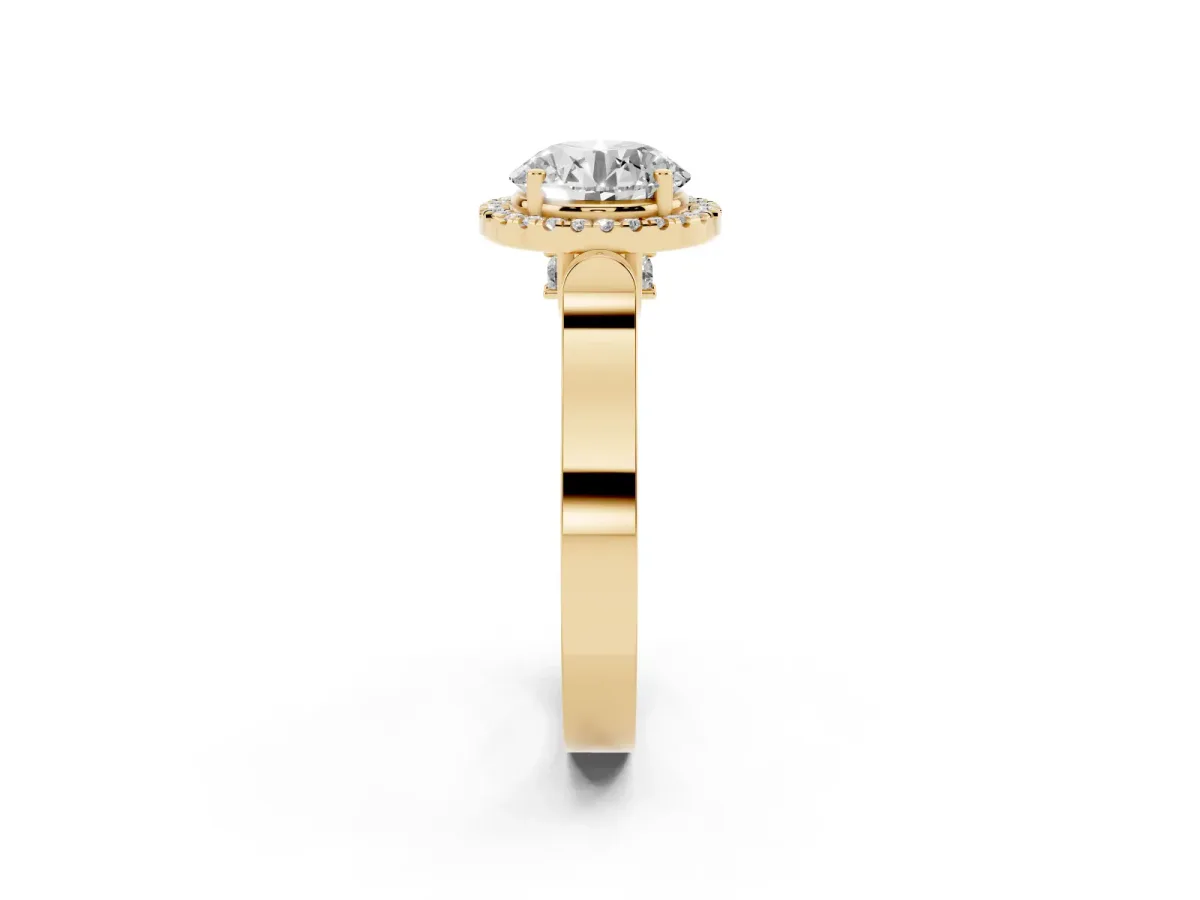 Round Cut Halo Pave Split Shank Prong Setting Ring Yellow gold