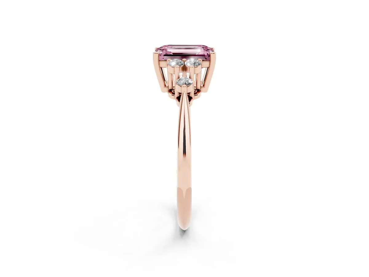 Fancy Pink Emerald Cut Cut Diamond Cluster Ring with Solitaire Band and Four-Prong Setting Rose gold