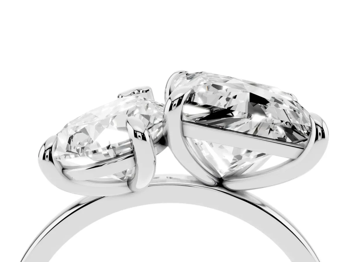 Pear and Princess Toi Moi Ring with Prong Setting and Plain Band Silver