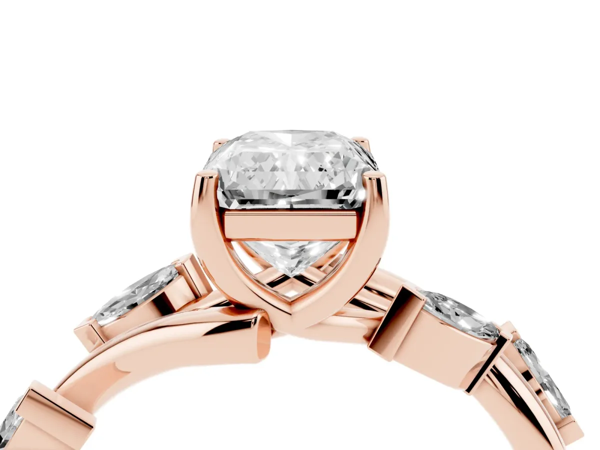 Radiant Cut Solitaire Twisted Band Marquise Accent Prong Setting Ring Rose gold