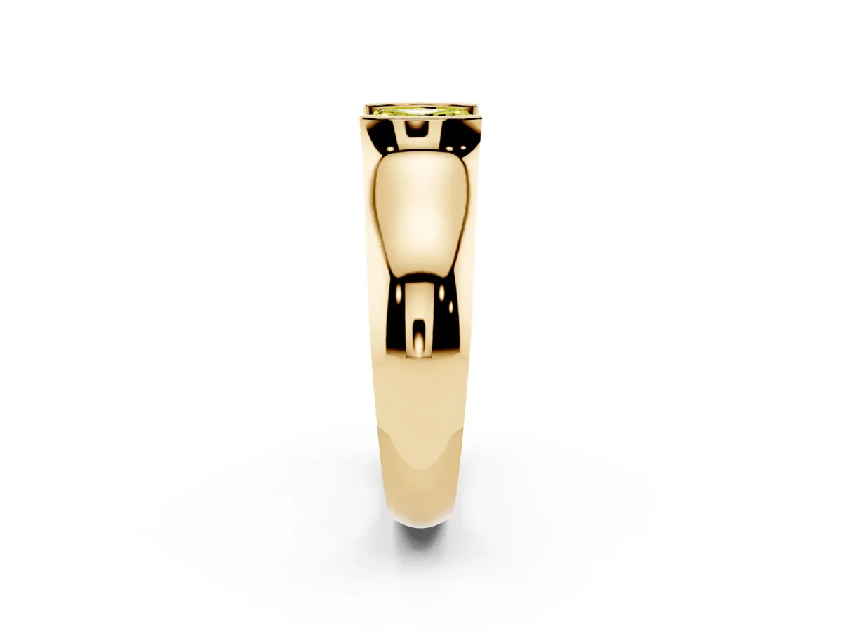Fancy Yellow Asscher Cut Solitaire Bezel Set Diamond Ring with Wide Band Yellow gold