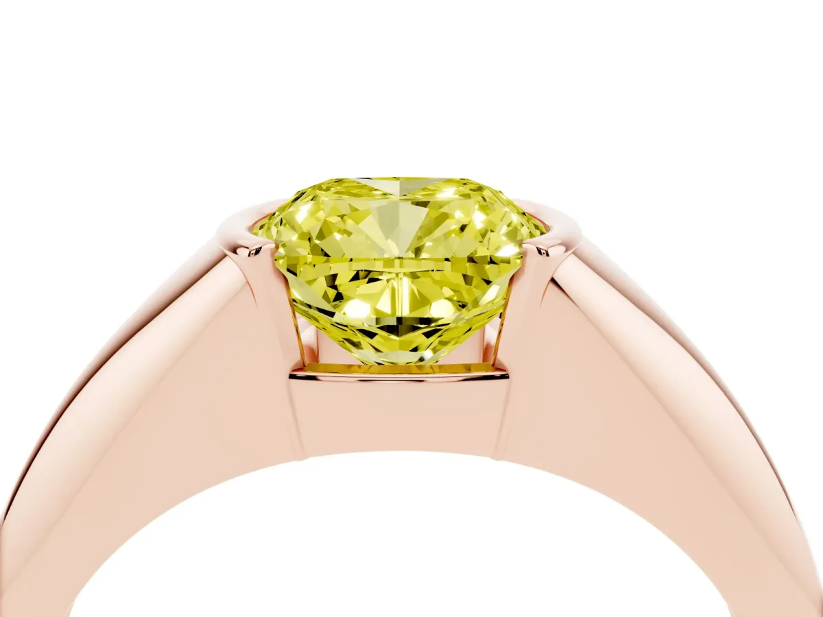 Fancy Yellow Cushion Cut Solitaire Tension Set Diamond Ring Rose gold
