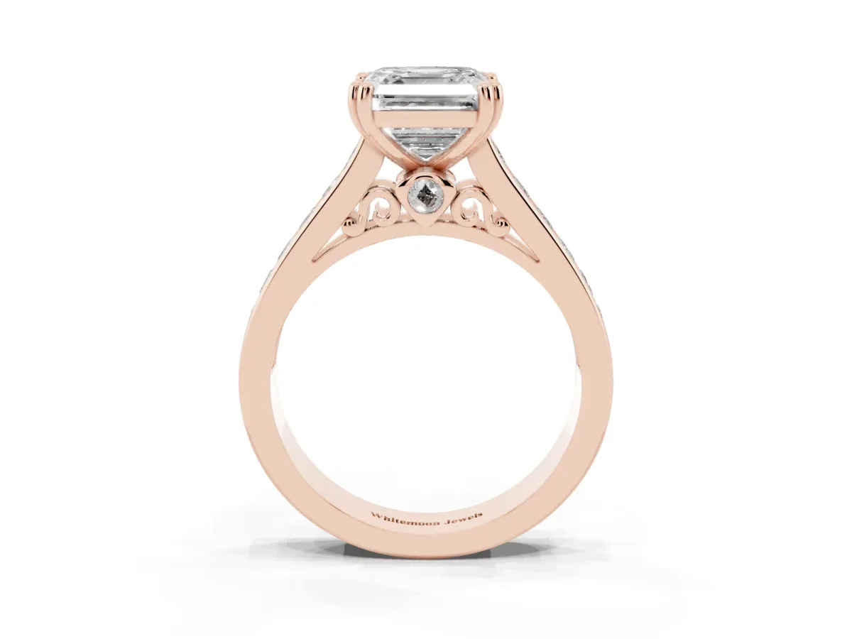 Asscher Cut Cut Channel Set Solitaire Engagement Ring with Prong Setting Rose gold