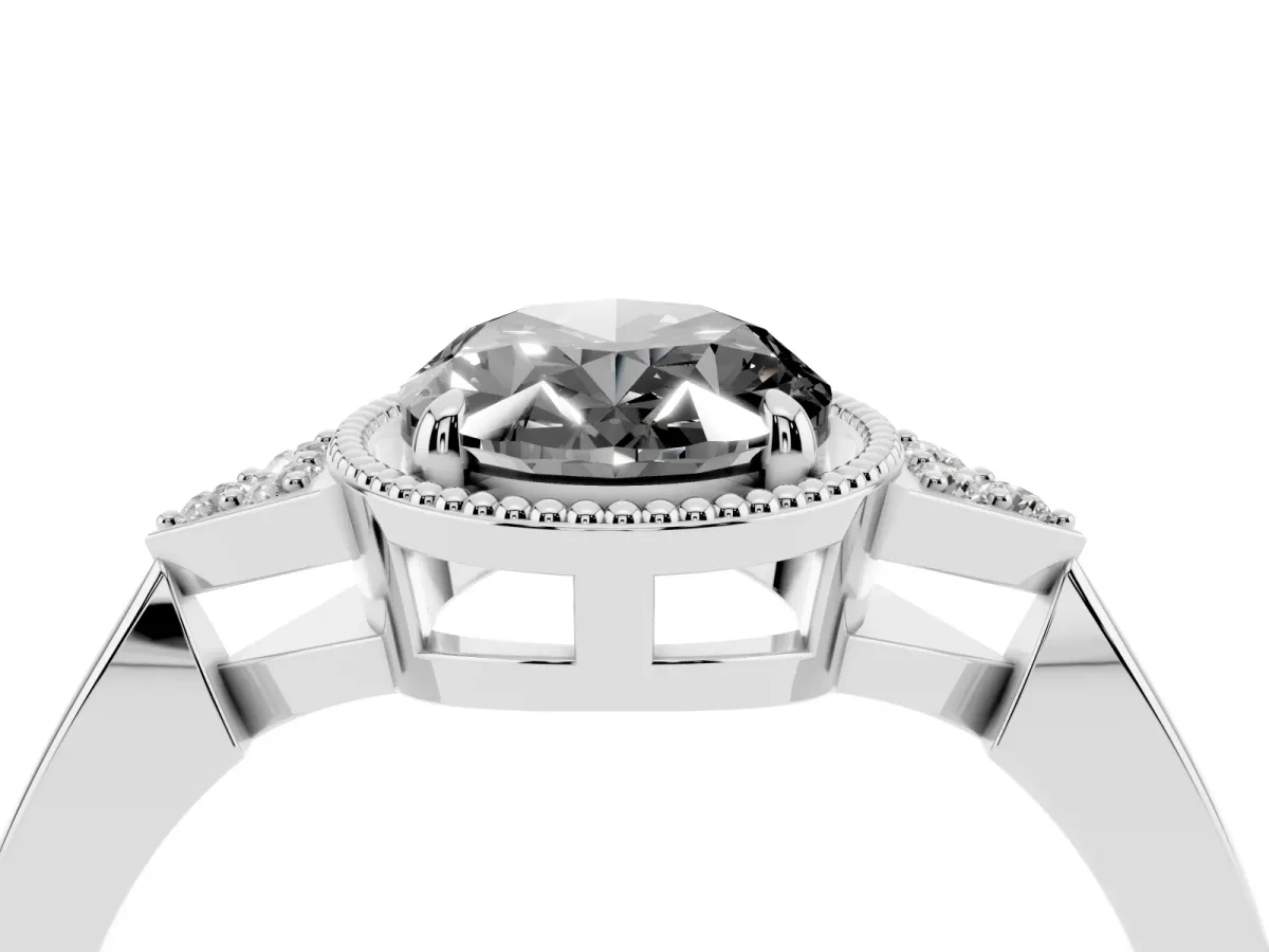 Fancy Black Hexagonal Halo Oval Cut Diamond Solitaire with Pavé Band and Four-Prong Setting Silver