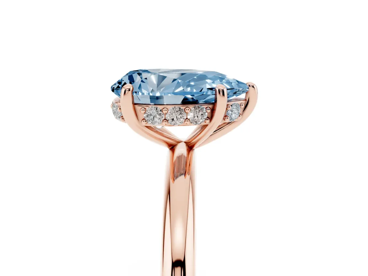 Fancy Blue Pear Cut Solitaire Diamond Ring with a Classic Band and Four-Prong Setting Rose gold