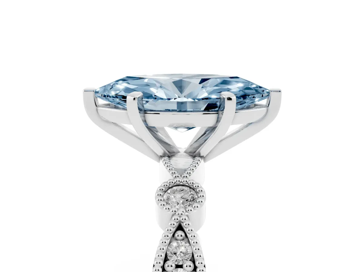 Fancy Blue Marquise Cut Milgrain Bezel Diamond Engagement Ring with Solitaire Prong Setting Silver
