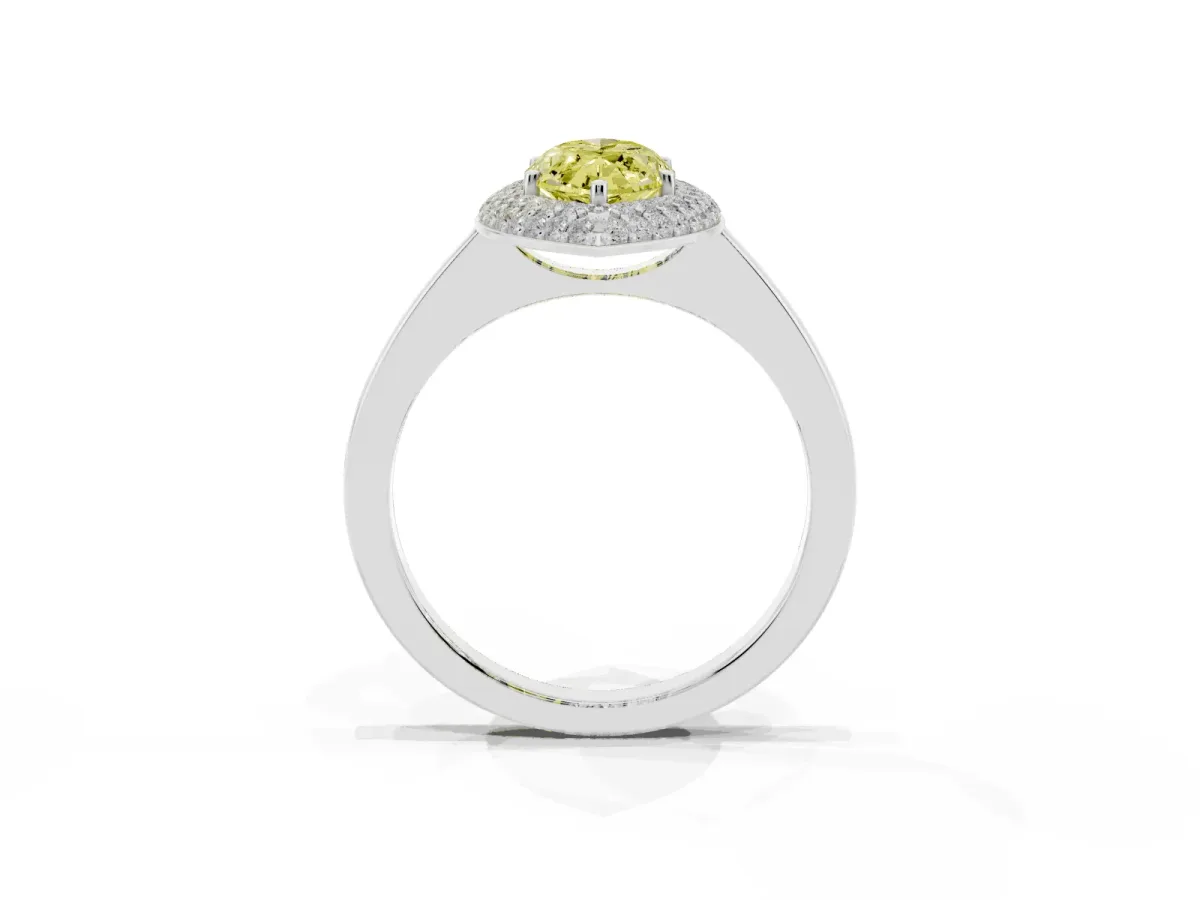 Fancy Yellow Marquise Cut Halo Diamond Engagement Ring with Solitaire Band and Four-Prong Setting Platinum