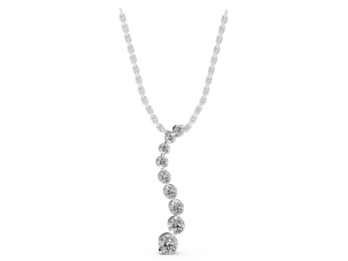 Round Diamond Graduated Prong Set Pendant Silver