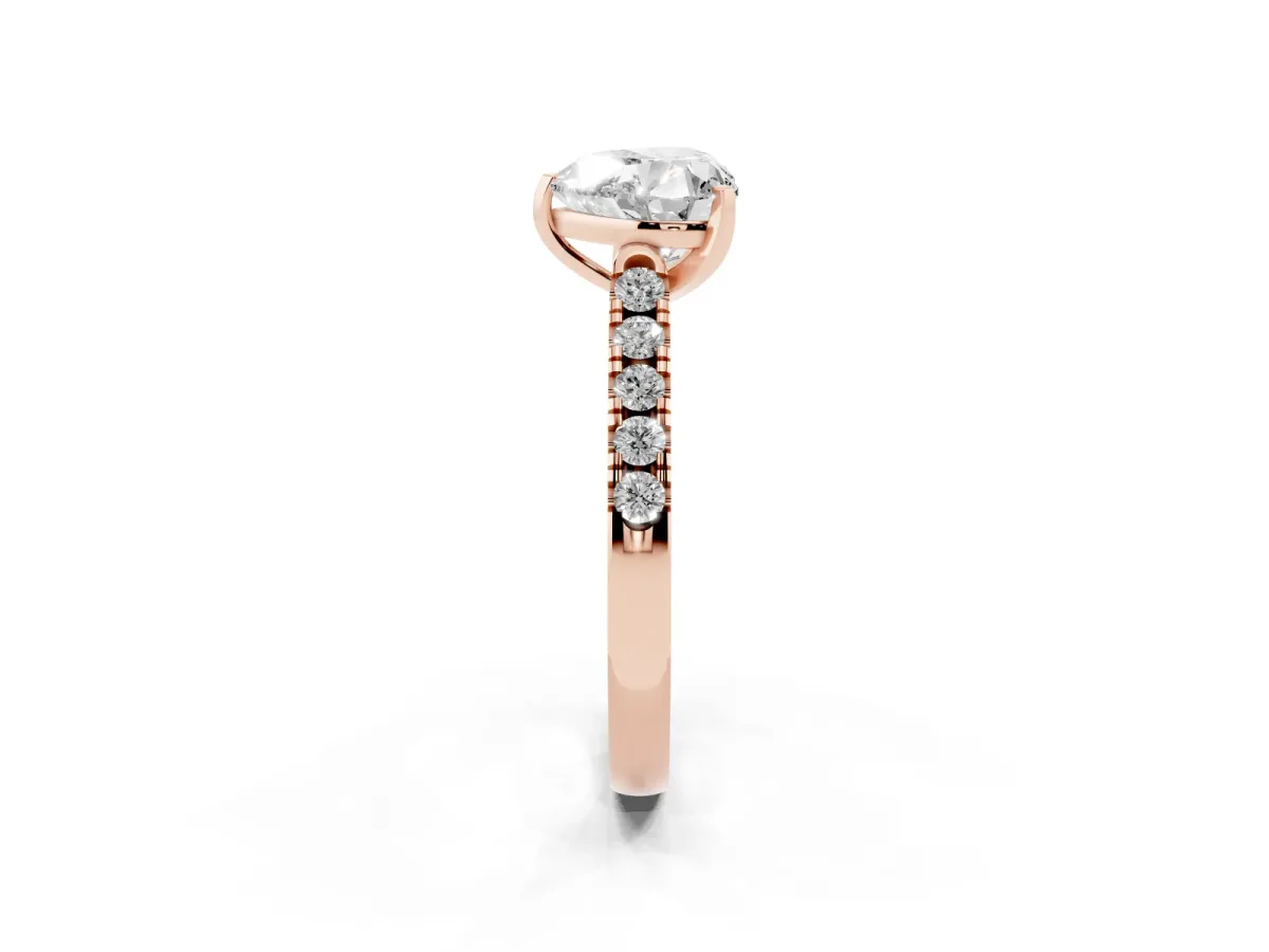 Heart Cut Diamond Pavé Band Solitaire Ring with Prong Setting Rose gold