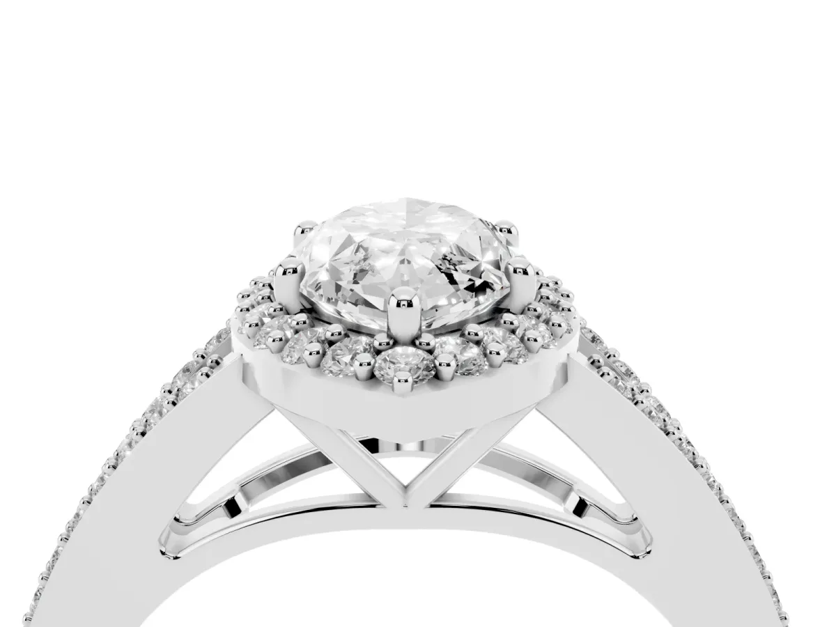 Marquise Cut Halo Split Shank Diamond Ring with Prong Setting Silver