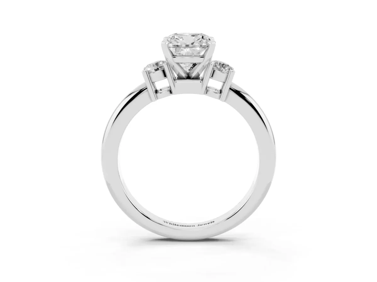 Three-Stone Cushion Cut Cut Diamond Solitaire with Prong Setting and Classic Band White gold