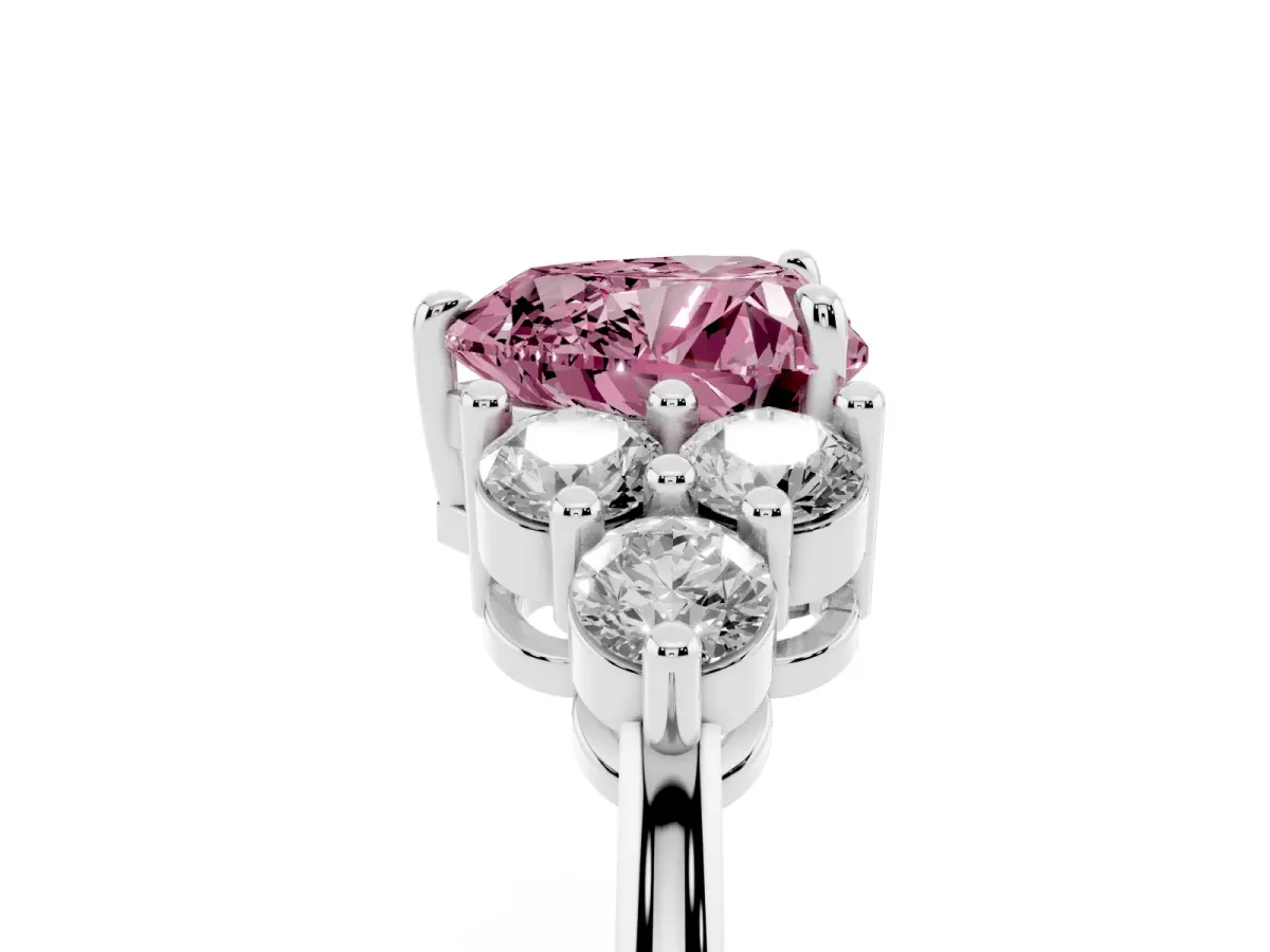Fancy Pink Heart Cut Brilliant Diamond Cluster Accent Solitaire Ring with Prong Setting Silver