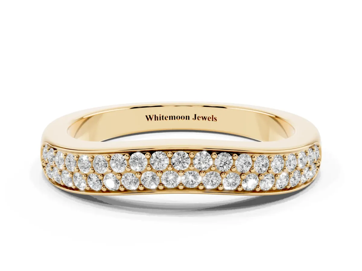 Pavé Round Diamond Contour Band Yellow gold
