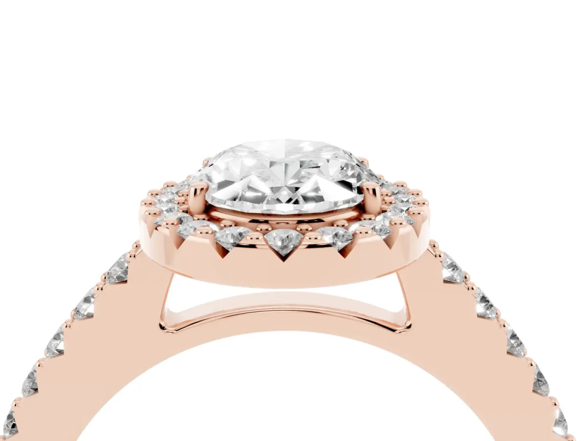 Oval Cut Halo Diamond Pavé Solitaire Ring Rose gold