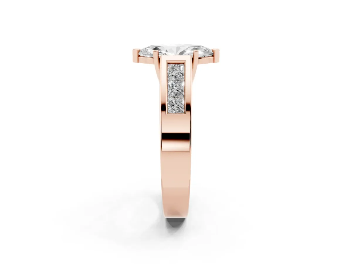 Marquise Cut Cut Channel Set Solitaire Ring with Four-Prong Setting Rose gold