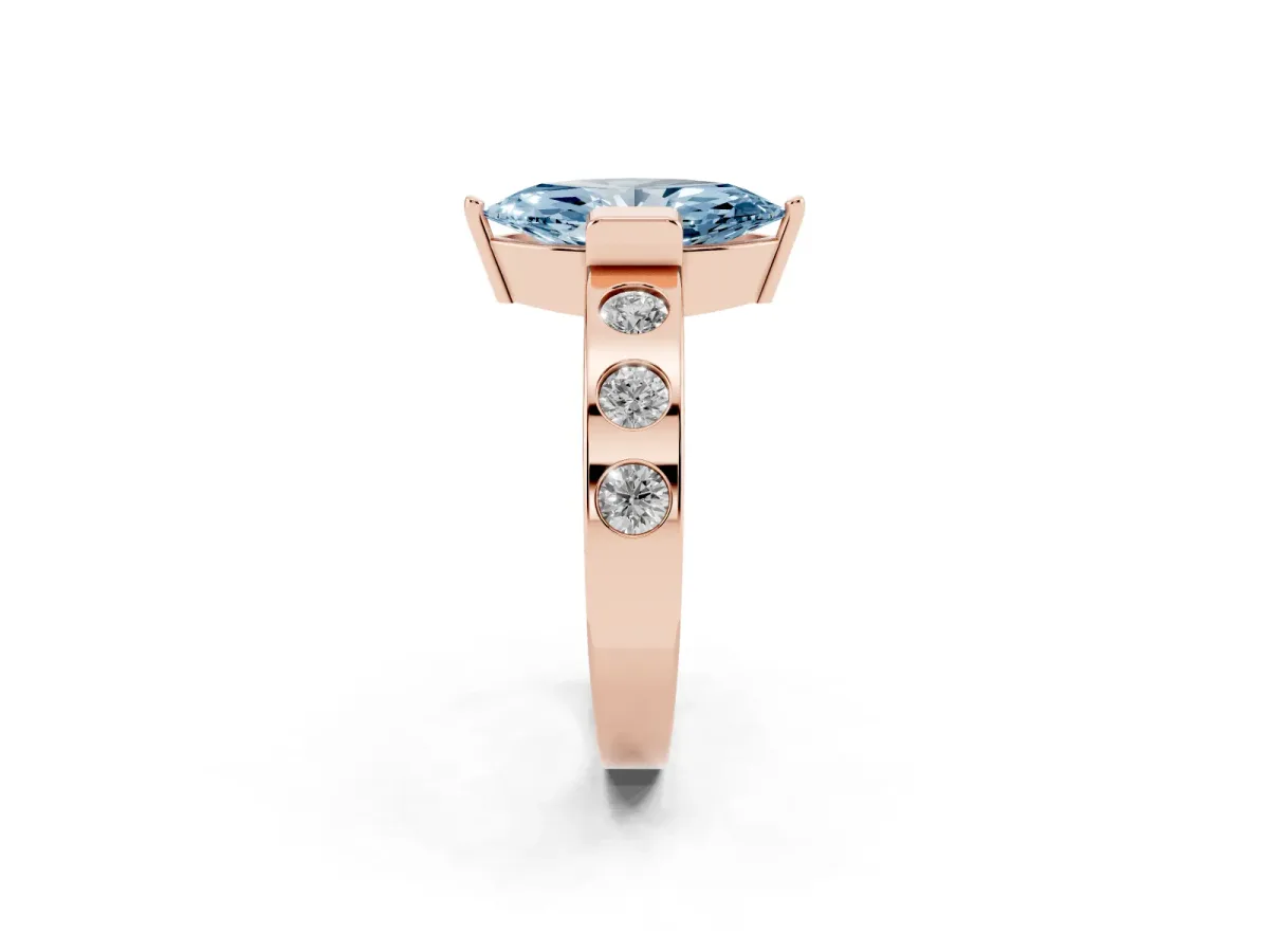 Fancy Blue Marquise Cut Brilliant Channel-Set Diamond Ring with Bezel Prong Setting Rose gold