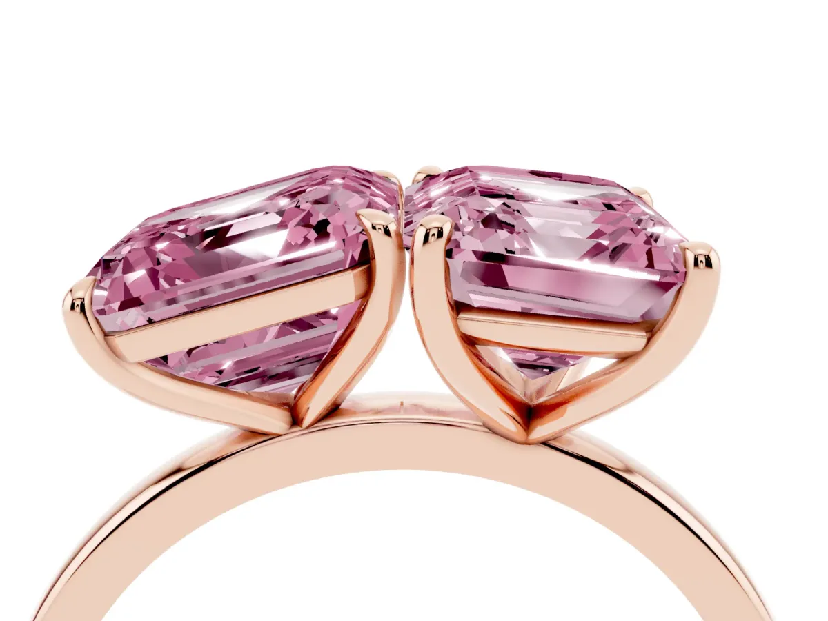 Fancy Pink Asscher Cut and Emerald Cut Toi Moi Ring with Prong Setting Rose gold