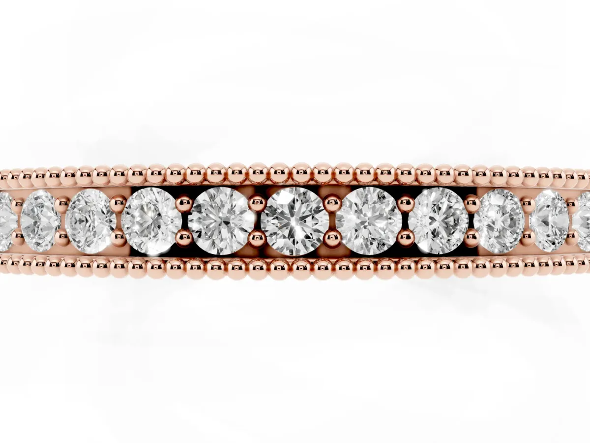 Round Cut Diamond Milgrain Eternity Band with Channel Setting Rose gold