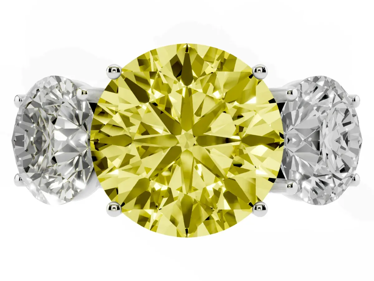 Fancy Yellow Three-Stone Round Cut Diamond Braided Band Ring with Four-Prong Setting Platinum