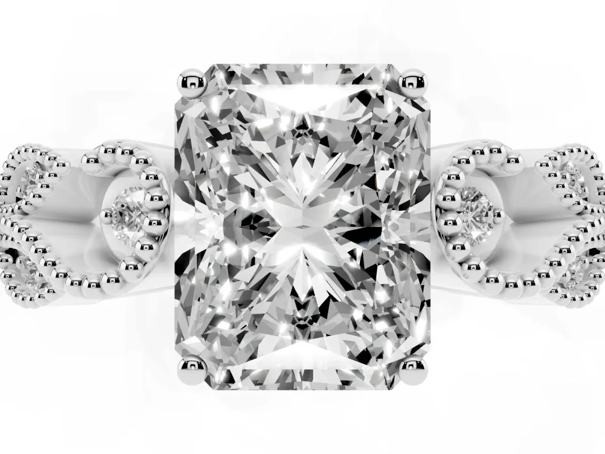 Princess Cut Solitaire Milgrain Leaf Band with Prong Setting White gold