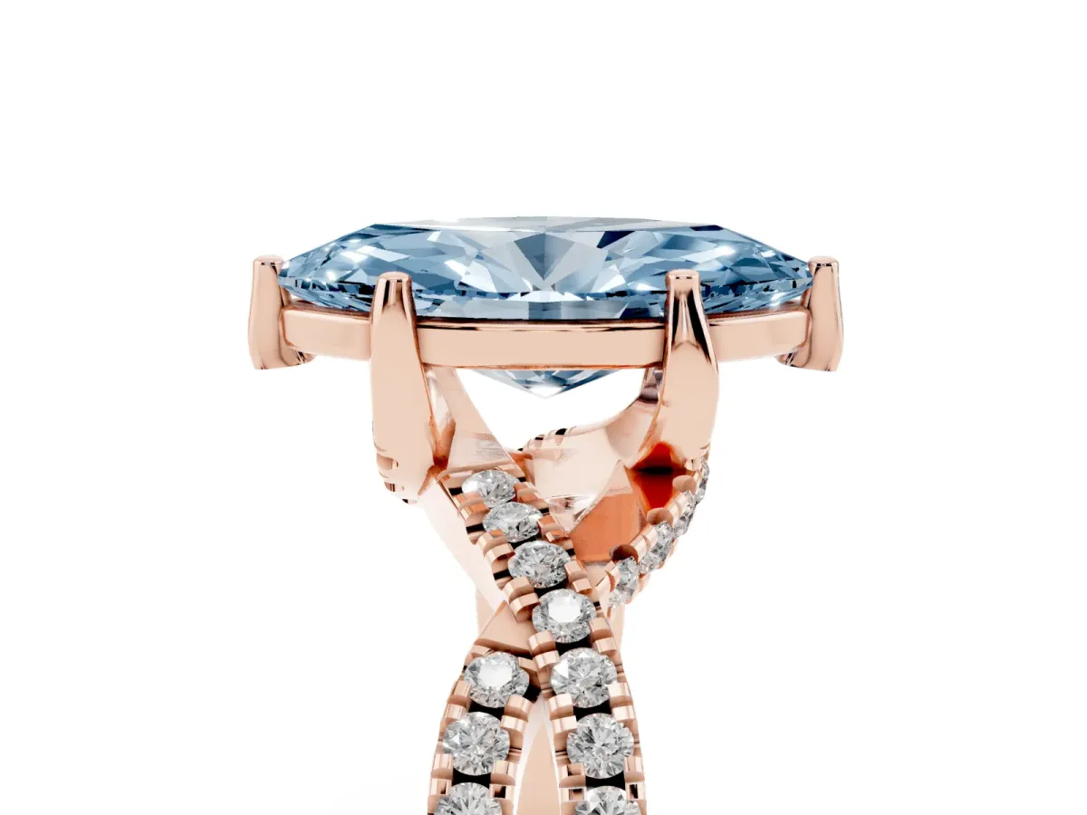 Fancy Blue Marquise Cut Solitaire Twist Pave Diamond Engagement Ring with Prong Setting Rose gold